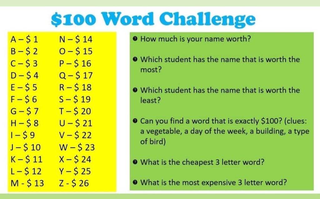 $100 word challenge